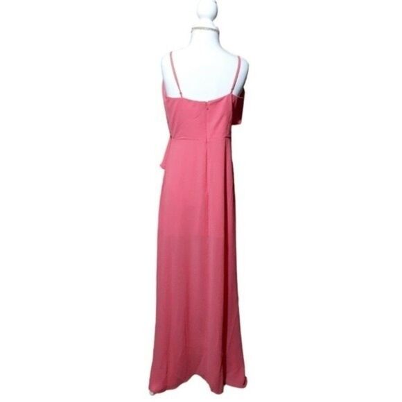 Lovers + Friends Salmon Pink Cocktail Bridesmaid Sleeveless Ruffle Leg Split M - Picture 5 of 9